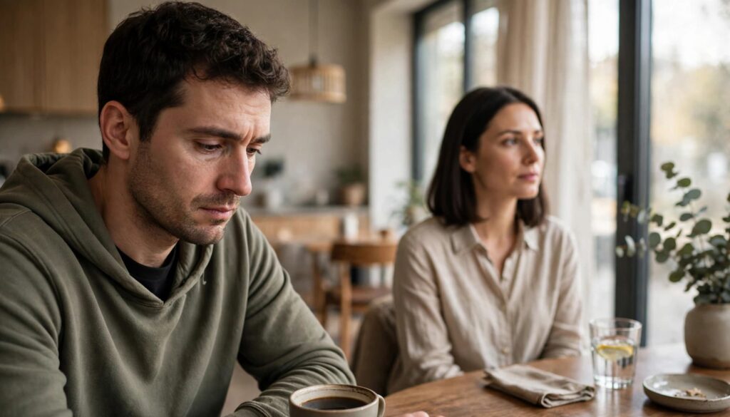 Limerence vs. Love: What the Difference Can and Can’t Tell You 2 A thoughtful man sits at a café table across from a woman.