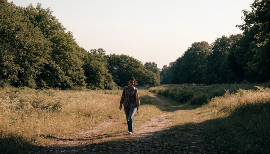 What Is a Situationship? Meaning, Signs, and How to Get Clarity 4 A woman walks along a leafy park path in soft afternoon light.