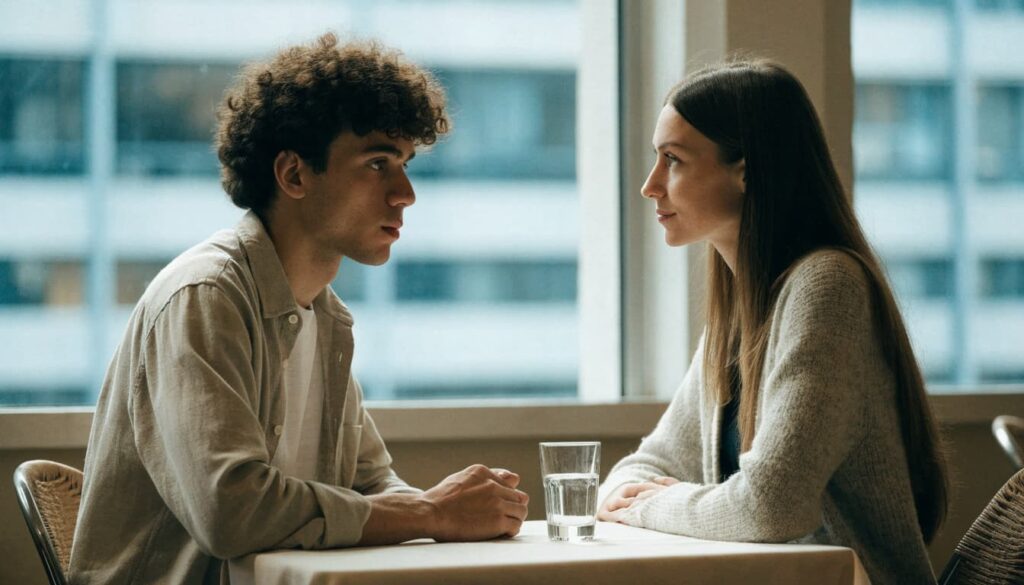 Promising Signs Your Ex Wants You Back, and How to Read Them Carefully. 2 Two people having a focused conversation at a cafe.