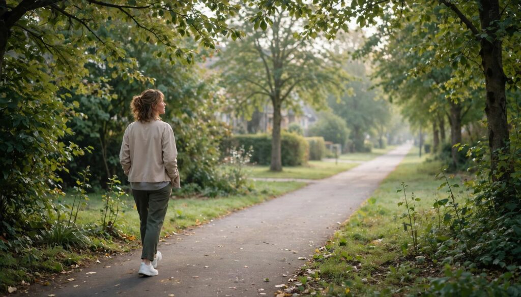 I Miss My Ex: What to Do When the Feeling Hits 3 An adult walks alone along a tree-lined neighborhood path.