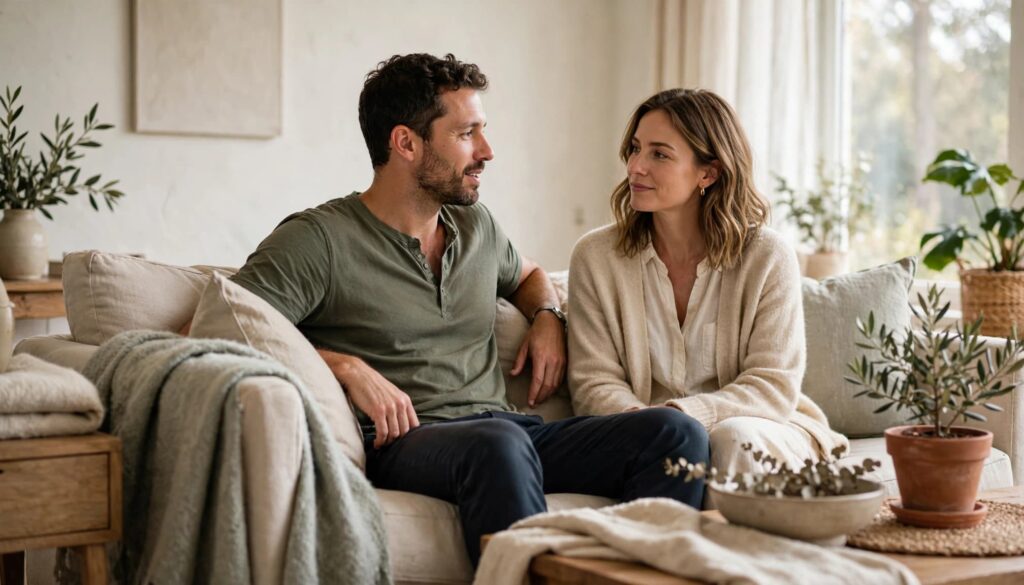 How to Improve Communication in a Relationship: Pause, Reflect, Clarify 3 A couple sitting together and making time to talk