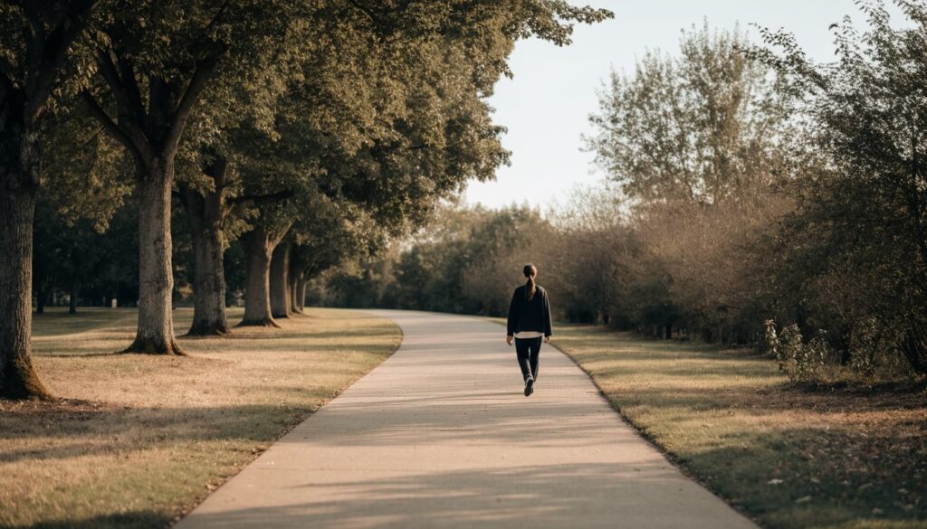 Promising Signs Your Ex Wants You Back, and How to Read Them Carefully. 4 Person walking alone on a quiet, tree-lined park path.